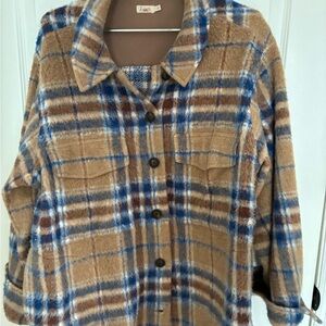 Faherty Brown Soft Jacket / loose shirt with Blue plaid
